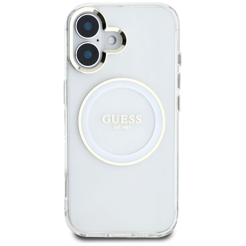 Laptop, Telefoane si Tablete - Telefoane mobile si accesorii - Accesorii Telefoane - Huse telefoane - Husa pentru iPhone 16 - Guess IML Metal ColoRosu Circle MagSafe (GUHMP16SHTDRCEDH) - Alb - Infinity.ro