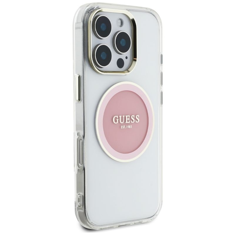 Laptop, Telefoane si Tablete - Telefoane mobile si accesorii - Accesorii Telefoane - Huse telefoane - Husa pentru iPhone 16 Pro - Guess IML Metal ColoRosu Circle MagSafe (GUHMP16LHTDRCEDP) - Roz - Infinity.ro