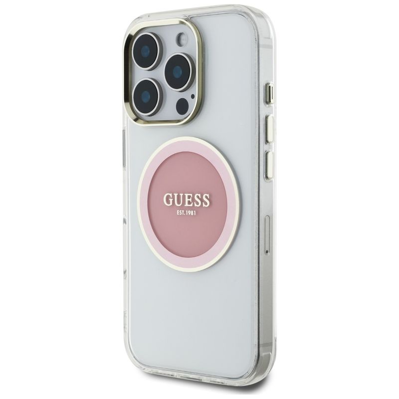 Laptop, Telefoane si Tablete - Telefoane mobile si accesorii - Accesorii Telefoane - Huse telefoane - Husa pentru iPhone 16 Pro - Guess IML Metal ColoRosu Circle MagSafe (GUHMP16LHTDRCEDP) - Roz - Infinity.ro