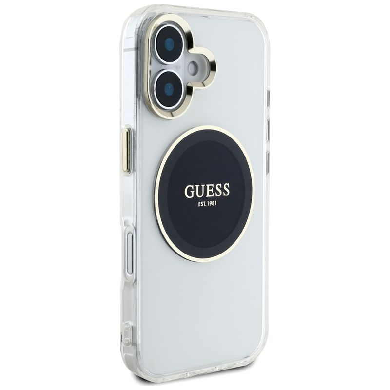 Laptop, Telefoane si Tablete - Telefoane mobile si accesorii - Accesorii Telefoane - Huse telefoane - Husa pentru iPhone 16 - Guess IML Metal ColoRosu Circle MagSafe (GUHMP16SHTDRCEDK) - Negru - Infinity.ro