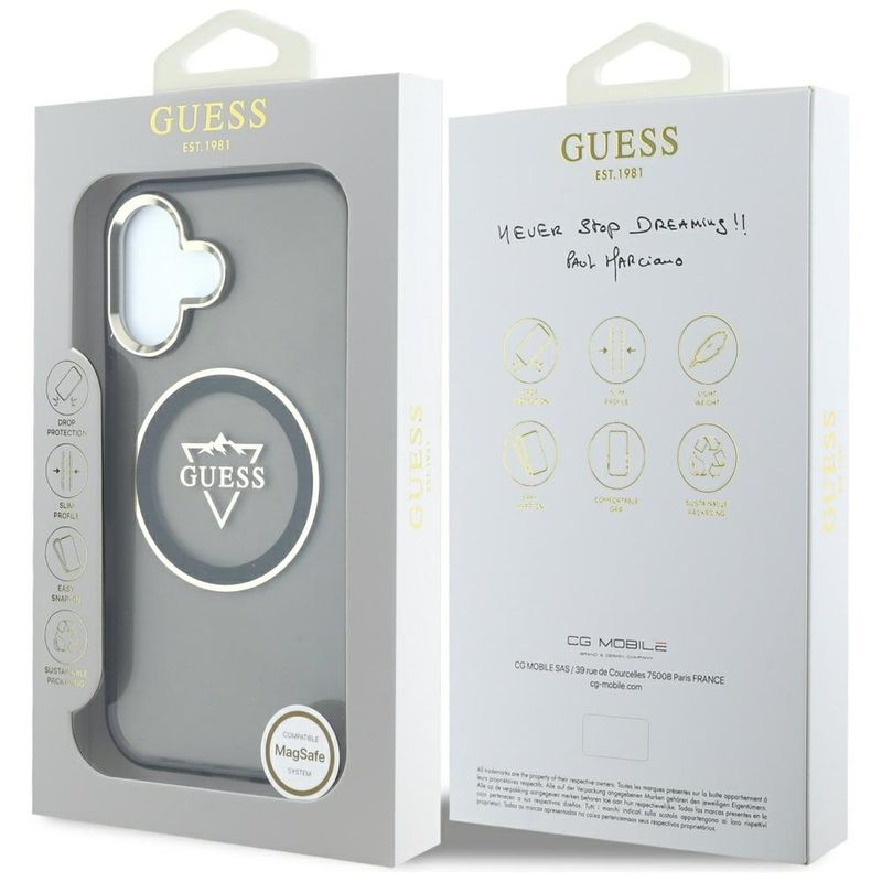 Laptop, Telefoane si Tablete - Telefoane mobile si accesorii - Accesorii Telefoane - Huse telefoane - Husa pentru iPhone 16 - Guess IML Metal Mountain Logo MagSafe (GUHMP16SHFGTMSLSK) - Negru - Infinity.ro