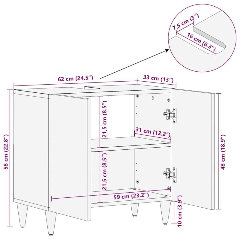 Casa si Gradina - Mobilier - Mobilier baie - Comode baie - Dulap de Baie Pe perete Alb 62 x 33 x 58 cm Lemn solid de mango - Infinity.ro