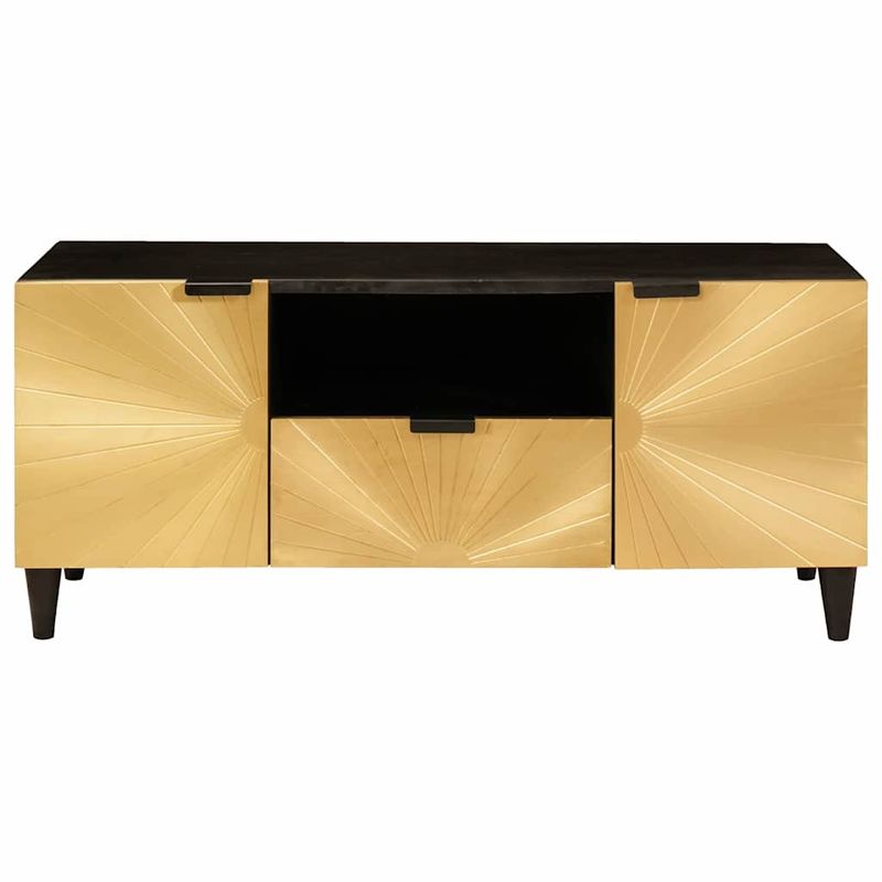 Casa si Gradina - Mobilier - Comode si corpuri - Comode - Cabinet TV Negru si Aur 105 x 33 x 46 cm Lemn masiv de mango - Infinity.ro