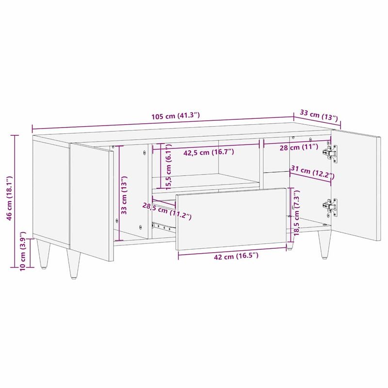 Casa si Gradina - Mobilier - Comode si corpuri - Comode - Cabinet TV Negru si Aur 105 x 33 x 46 cm Lemn masiv de mango - Infinity.ro