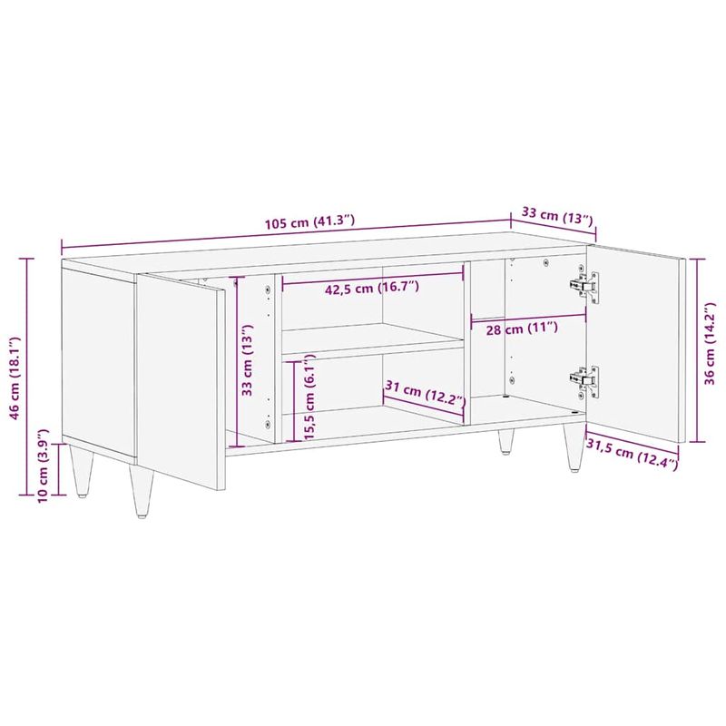 Casa si Gradina - Mobilier - Comode si corpuri - Comode - Cabinet TV Maro deschis 105 x 33 x 46 cm Lemn masiv de mango - Infinity.ro