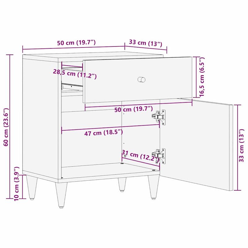 Casa si Gradina - Mobilier - Comode si corpuri - Noptiere - Noptiera cu sertar Bej 50 x 33 x 60 cm Lemn masiv de mango - Infinity.ro