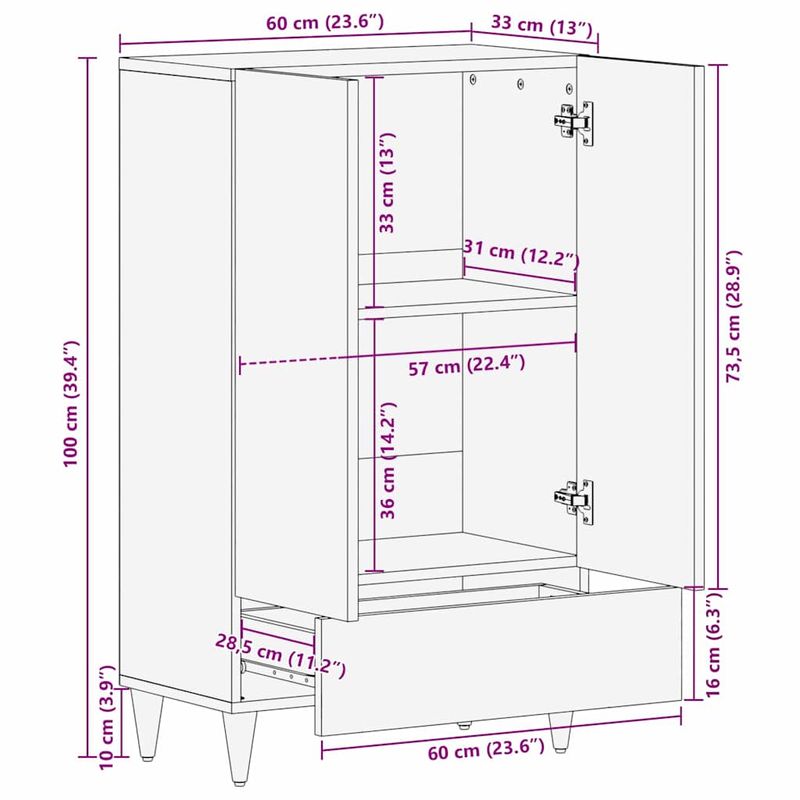 Casa si Gradina - Mobilier - Dulapuri si sifoniere - Dulapuri - Dulap lateral cu sertar cu usa Negru si Aur 60 x 33.5 x 100 cm - Infinity.ro