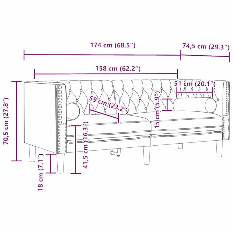 Casa si Gradina - Mobilier - Canapele si coltare - Canapele - Canapea Chesterfield Gri inchis 174 x 74.5 x 70.5 cm Catifea - Infinity.ro