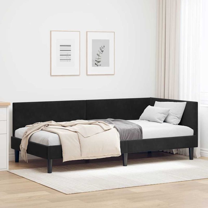 Casa si Gradina - Mobilier - Paturi si accesorii - Paturi - Cadru de pat coltar Altele cu headboard Negru 90 x 200 cm - Infinity.ro