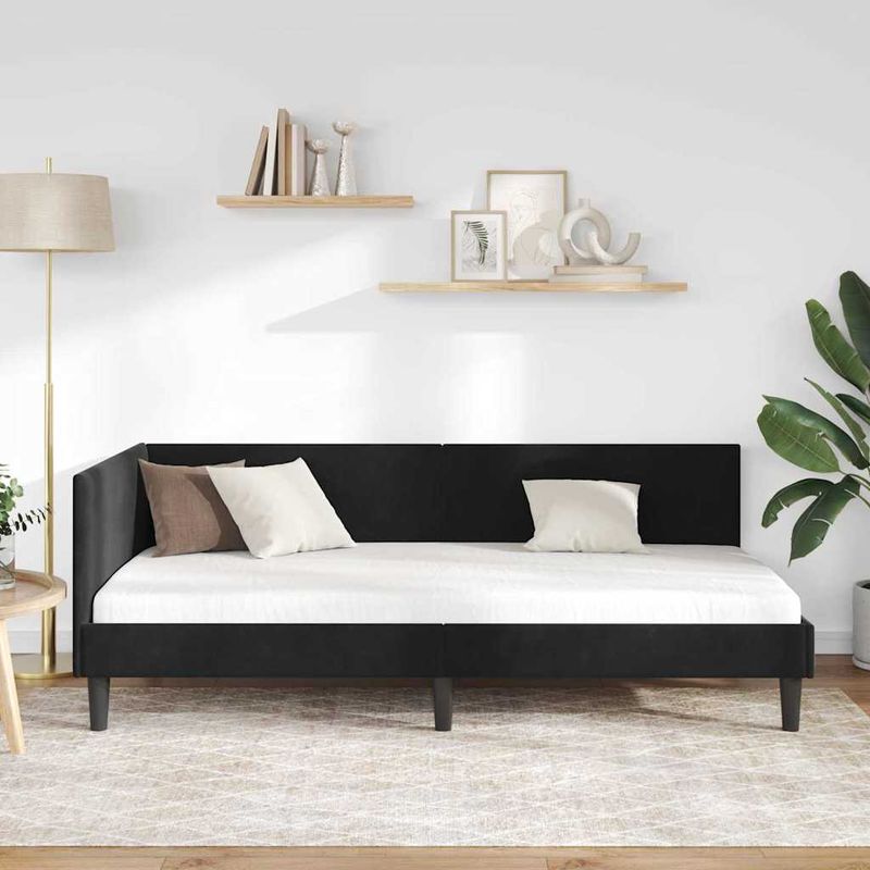 Casa si Gradina - Mobilier - Paturi si accesorii - Paturi - Cadru de pat coltar Altele cu headboard Negru 90 x 200 cm - Infinity.ro