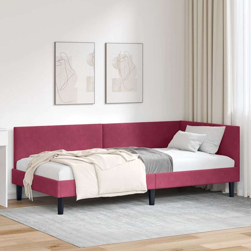 Casa si Gradina - Mobilier - Paturi si accesorii - Paturi - Cadru de pat coltar Altele cu headboard bordo 90 x 190 cm - Infinity.ro