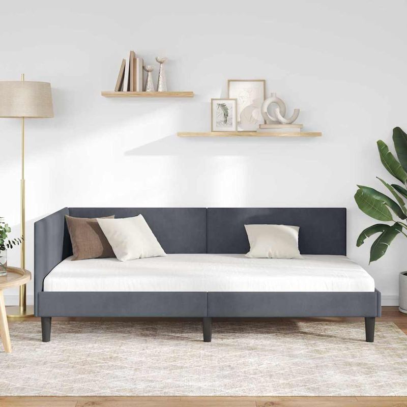 Casa si Gradina - Mobilier - Paturi si accesorii - Paturi - Cadru de pat coltar Altele cu headboard Gri inchis 100 x 200 cm - Infinity.ro