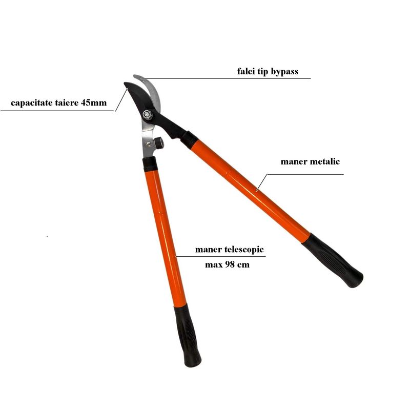 Casa si Gradina - Gradinarit si plante - Unelte gradinarit - Foarfeci gradinarit - Foarfeca metalica telescopica 65-98 cm, pentru taiat crengi, max 45 mm - Infinity.ro