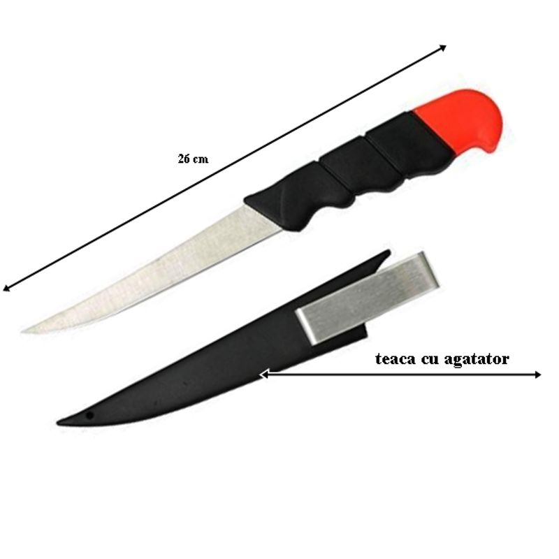 Sport si Outdoor - Camping - Cutite, bricege si accesorii - Cutite si bricege - Cutit pentru pescuit, maner plastic, lungime totala 26 cm, teaca plastic cu agatator - Infinity.ro