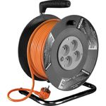 Casa si Gradina - Electrice - Accesorii electrice - Prelungitoare, triple, fise - Prelungitor cu tambur, cadru metalic, 4 prize tip E x 230V, IP20, cordon cablu 1, 5mm, lungime 50 m, max 3000w/16A - Infinity.ro