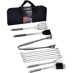 Set 12 ustensile pentru gratar, din otel inoxidabil, in husa de depozitare cu fermoar
