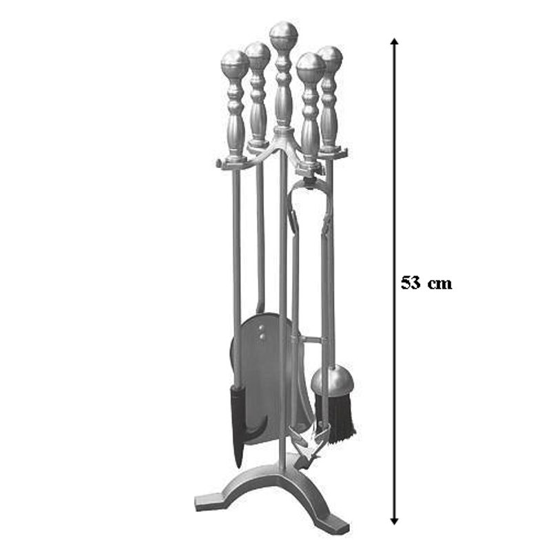 Casa si Gradina - Termice - Sobe, Seminee si accesorii - Accesorii seminee si sobe - Set stativ cu unelte pentru semineu, 4 piese, nichel, 53 cm - Infinity.ro