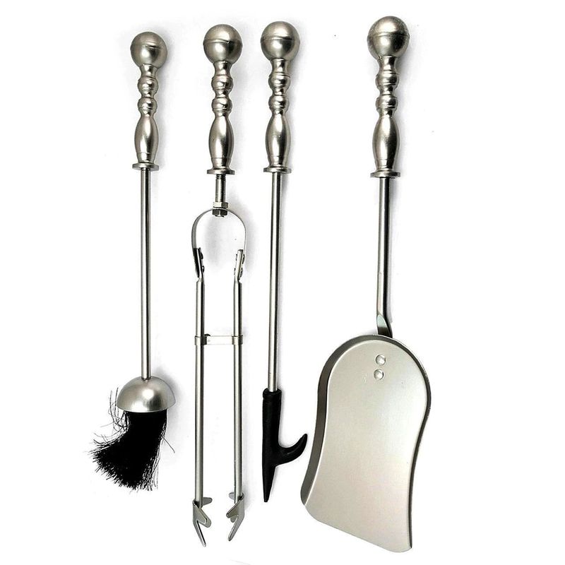 Casa si Gradina - Termice - Sobe, Seminee si accesorii - Accesorii seminee si sobe - Set stativ cu unelte pentru semineu, 4 piese, nichel, 53 cm - Infinity.ro