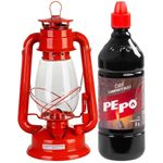 Sport si Outdoor - Camping - Articole solare camping - Lampi si lanterne camping - Set lampa cu fitil + ulei lampa 1l, culoare rosie, inaltime 30cm - Infinity.ro
