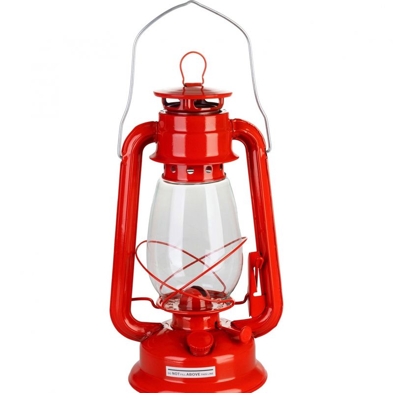 Sport si Outdoor - Camping - Articole solare camping - Lampi si lanterne camping - Set lampa cu fitil + ulei lampa 1l, culoare rosie, inaltime 30cm - Infinity.ro