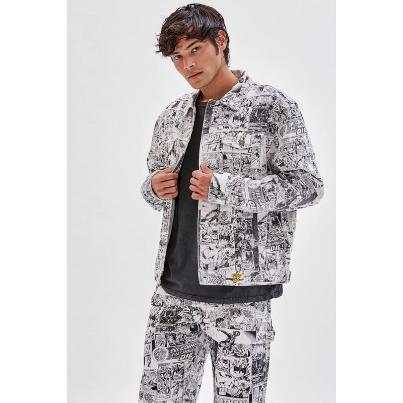 Fashion, accesorii si bijuterii - Barbati - Imbracaminte - Jachete si geci barbati - Geaca din denim Guess Originals Batman Comic Print XL INTL Alb - Infinity.ro
