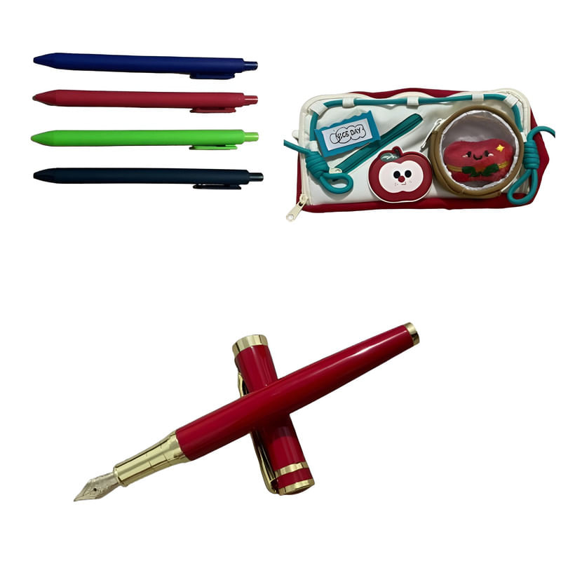 Carti si Birotica - Rechizite - Penare - Penar echipat pentru școală, fete/baieti, poliester, cu 4 pixuri și stilou, 2 compartimente, accesorii detașabile - Infinity.ro