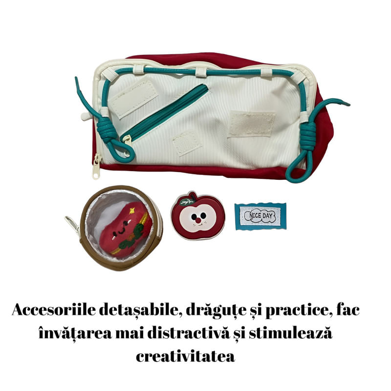 Carti si Birotica - Rechizite - Penare - Penar echipat pentru școală, fete/baieti, poliester, cu 4 pixuri și stilou, 2 compartimente, accesorii detașabile - Infinity.ro