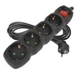 Casa si Gradina - Electrice - Accesorii electrice - Prelungitoare, triple, fise - Prelungitor electric 3m 4x Priza Schucko negru cu protectie copii - Infinity.ro