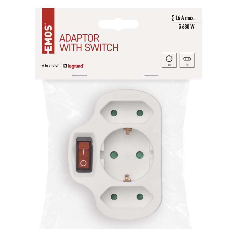 Casa si Gradina - Electrice - Prize - Priza/Adaptor Priza Schucko la 1x Schucko+2x Euro mama cu intrerupator 3680W - Infinity.ro