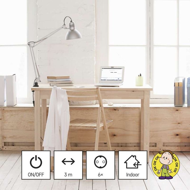 Casa si Gradina - Electrice - Accesorii electrice - Prelungitoare, triple, fise - Prelungitor electric 3m 6x Priza Schucko,  alb, cu protectie pentru copii, cu intrerupator - Infinity.ro