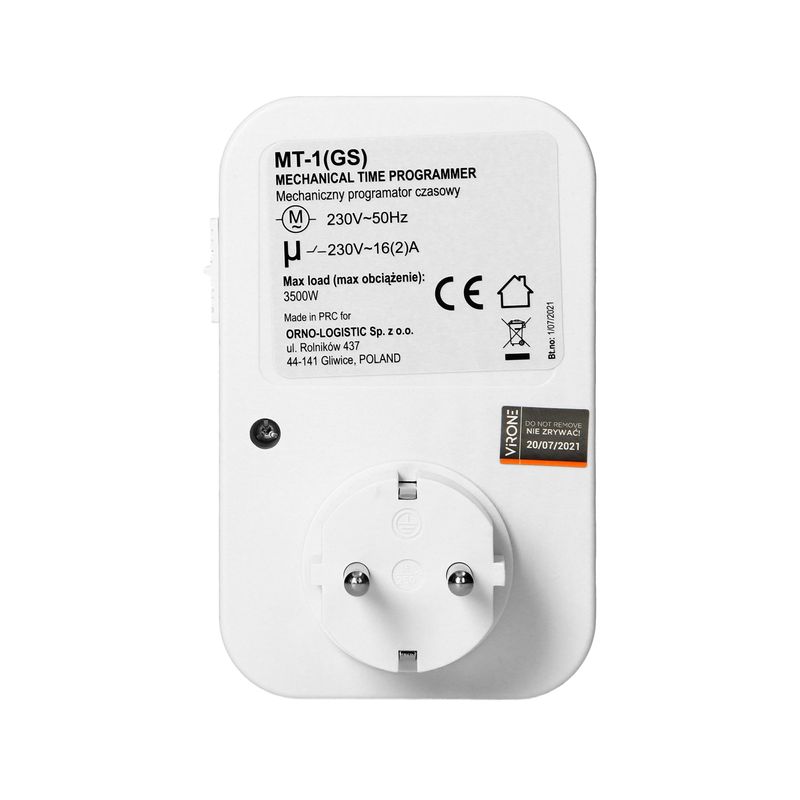 Casa si Gradina - Electrice - Prize - Priza programabila mecanic VIRONE MT-1(GS), schuko, 230V, 16A, 3500W, IP20, alb - Infinity.ro