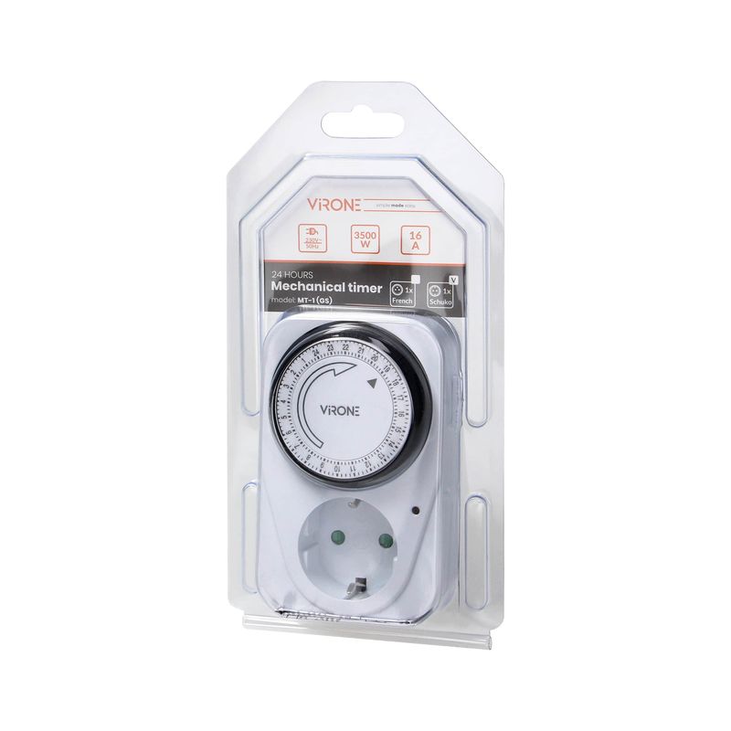 Casa si Gradina - Electrice - Prize - Priza programabila mecanic VIRONE MT-1(GS), schuko, 230V, 16A, 3500W, IP20, alb - Infinity.ro