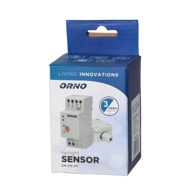 Casa si Gradina - Electrice - Smart Home - Centrale si module smart home - Senzor crepuscular ORNO OR-CR-231, cu sonda externa, IP65, instalare sina - Infinity.ro