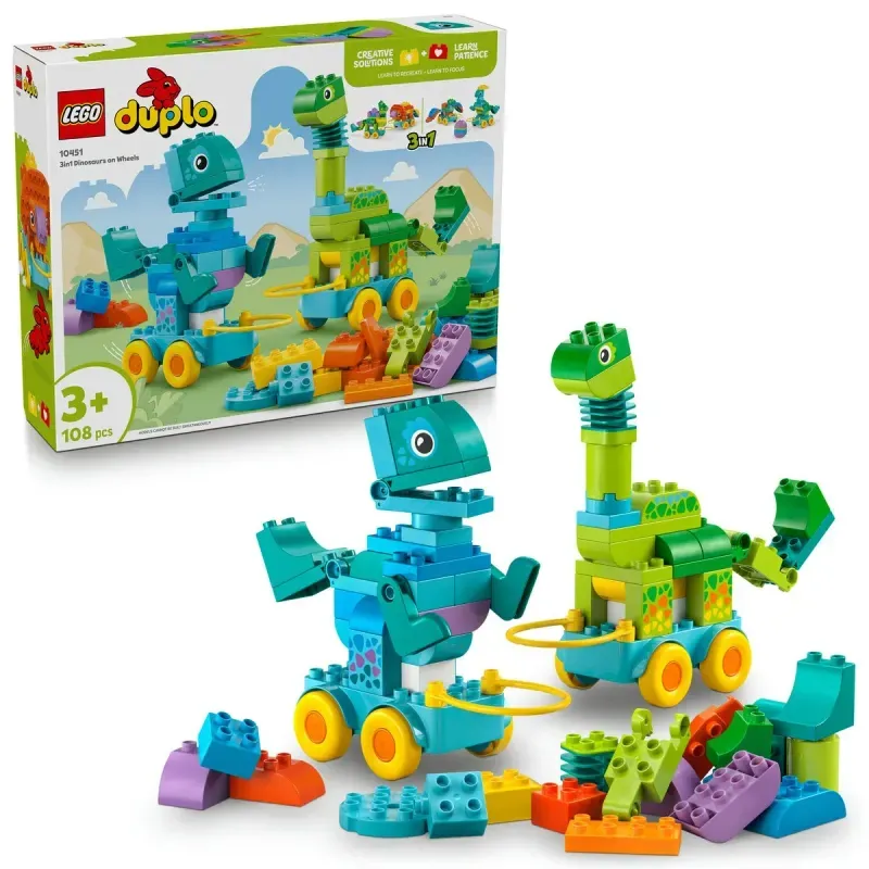 Jucarii, Copii si Bebe - Jucarii si jocuri - Seturi de constructie si cuburi - Seturi de constructie - Lego Duplo Dinozauri Pe Roti 3 In 1 10451 - Infinity.ro