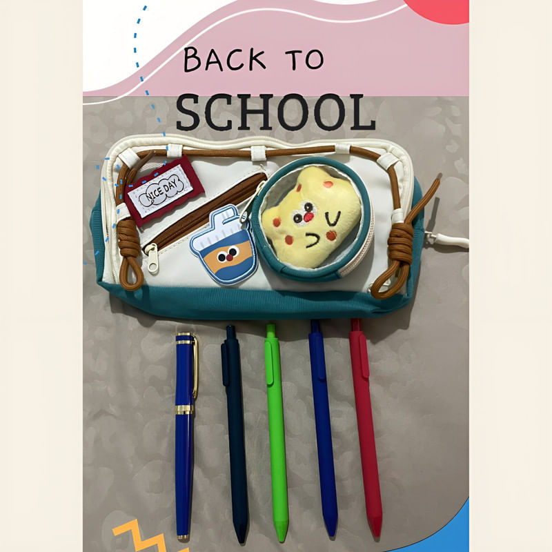 Carti si Birotica - Rechizite - Penare - Penar echipat pentru școală, fete/baieti, poliester, cu 4 pixuri și stilou, 2 compartimente, accesorii detașabile - Infinity.ro