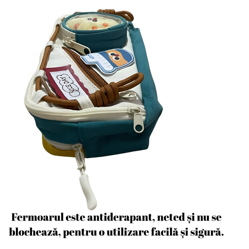 Carti si Birotica - Rechizite - Penare - Penar echipat pentru școală, fete/baieti, poliester, cu 4 pixuri și stilou, 2 compartimente, accesorii detașabile - Infinity.ro