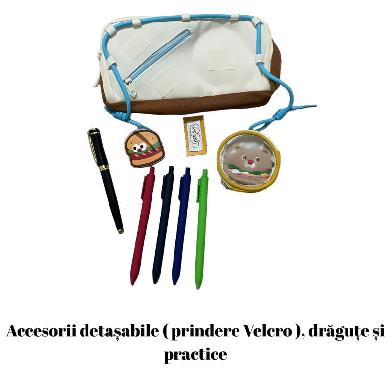 Carti si Birotica - Rechizite - Penare - Penar echipat pentru școală, fete/baieti, poliester, cu 4 pixuri și stilou, 2 compartimente, accesorii detașabile - Infinity.ro