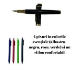 Carti si Birotica - Rechizite - Penare - Penar echipat pentru școală, fete/baieti, poliester, cu 4 pixuri și stilou, 2 compartimente, accesorii detașabile - Infinity.ro