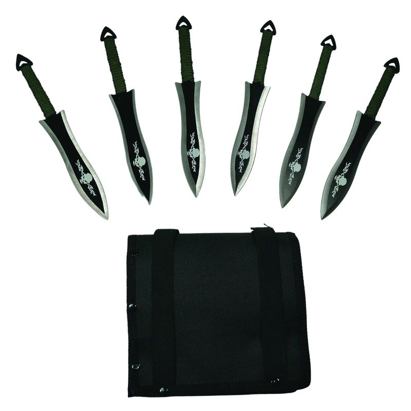 Sport si Outdoor - Camping - Cutite, bricege si accesorii - Cutite si bricege - Set Briceag fluture  si sase cutite de aruncat, Black Fury, otel inoxidabil, teaca inclusa - Infinity.ro