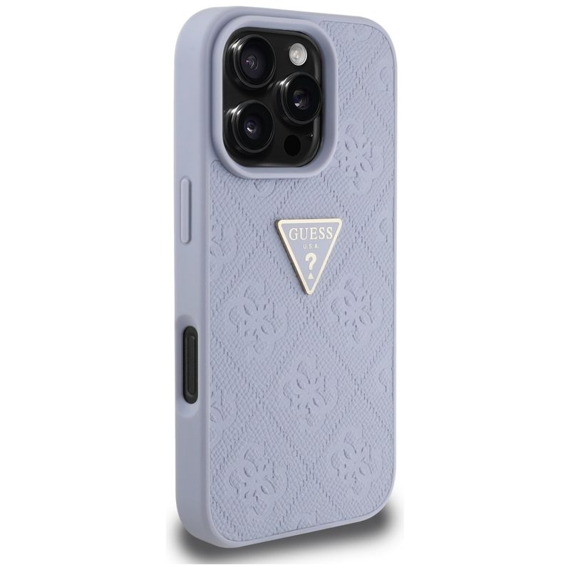Laptop, Telefoane si Tablete - Telefoane mobile si accesorii - Accesorii Telefoane - Huse telefoane - Husa pentru iPhone 16 Pro Max - Guess Leather Hot Stamp 4G Pattern Triangle Metal Logo (GUHCP16XPGP4STRU) - Light Purple - Infinity.ro