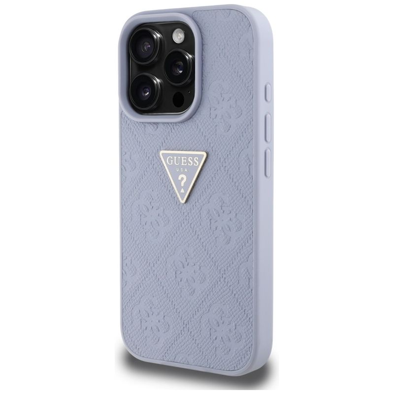 Laptop, Telefoane si Tablete - Telefoane mobile si accesorii - Accesorii Telefoane - Huse telefoane - Husa pentru iPhone 16 Pro Max - Guess Leather Hot Stamp 4G Pattern Triangle Metal Logo (GUHCP16XPGP4STRU) - Light Purple - Infinity.ro