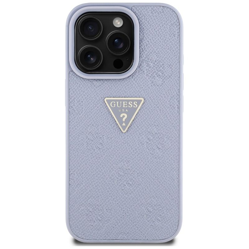 Laptop, Telefoane si Tablete - Telefoane mobile si accesorii - Accesorii Telefoane - Huse telefoane - Husa pentru iPhone 16 Pro Max - Guess Leather Hot Stamp 4G Pattern Triangle Metal Logo (GUHCP16XPGP4STRU) - Light Purple - Infinity.ro