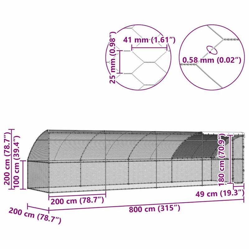 Petshop - Accesorii petshop - Culcusuri si custi - Custi interior si exterior - Cusca pentru pui Argintiu 800 x 200 x 198.5 cm Otel galvanizat - Infinity.ro