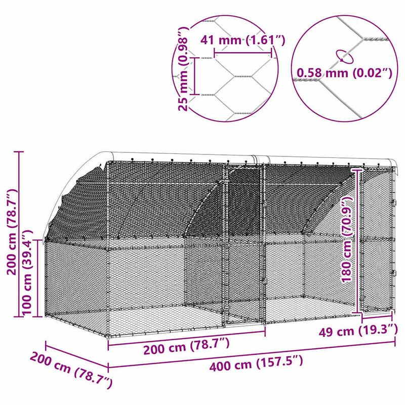Petshop - Accesorii petshop - Culcusuri si custi - Custi interior si exterior - Cusca pentru pui Argintiu 400 x 200 x 198.5 cm Otel galvanizat - Infinity.ro