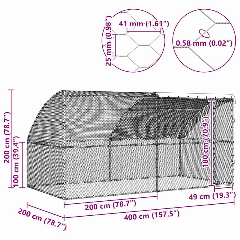 Petshop - Accesorii petshop - Culcusuri si custi - Custi interior si exterior - Cusca pentru pui Argintiu 400 x 200 x 198.5 cm Otel galvanizat - Infinity.ro