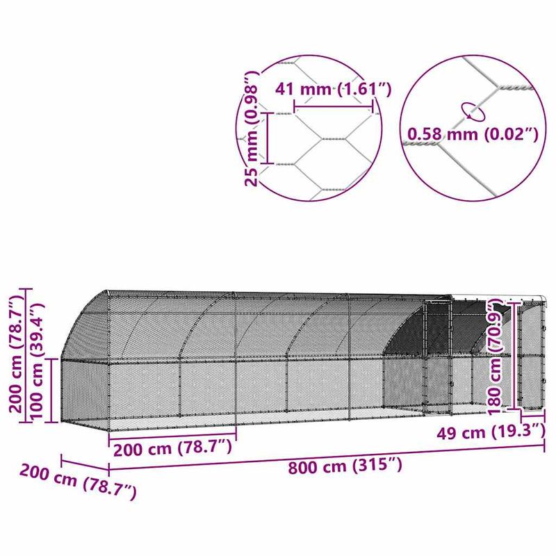 Petshop - Accesorii petshop - Culcusuri si custi - Custi interior si exterior - Cusca pentru pui Argintiu 800 x 200 x 198.5 cm Otel galvanizat - Infinity.ro