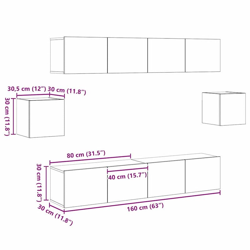 Casa si Gradina - Mobilier - Seturi de mobilier - Seturi living - Set de 6 Piese pentru Cabinet TV din Lemn Vechi - Infinity.ro