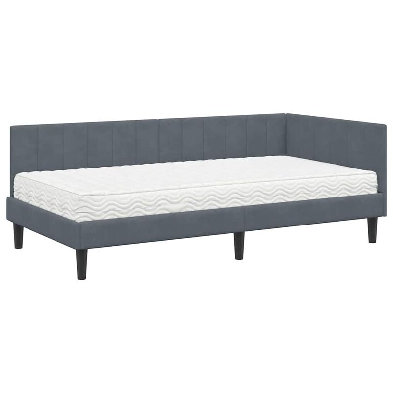 Casa si Gradina - Mobilier - Paturi si accesorii - Paturi - Cadru de pat coltar cu saltea Gri inchis 100 x 200 cm Catifea - Infinity.ro