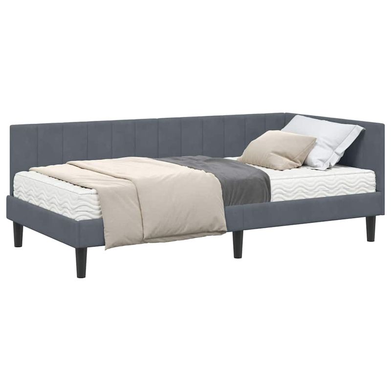 Casa si Gradina - Mobilier - Paturi si accesorii - Paturi - Cadru de pat coltar cu saltea Gri inchis 100 x 200 cm Catifea - Infinity.ro