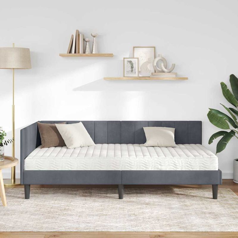 Casa si Gradina - Mobilier - Paturi si accesorii - Paturi - Cadru de pat coltar cu saltea Gri inchis 100 x 200 cm Catifea - Infinity.ro